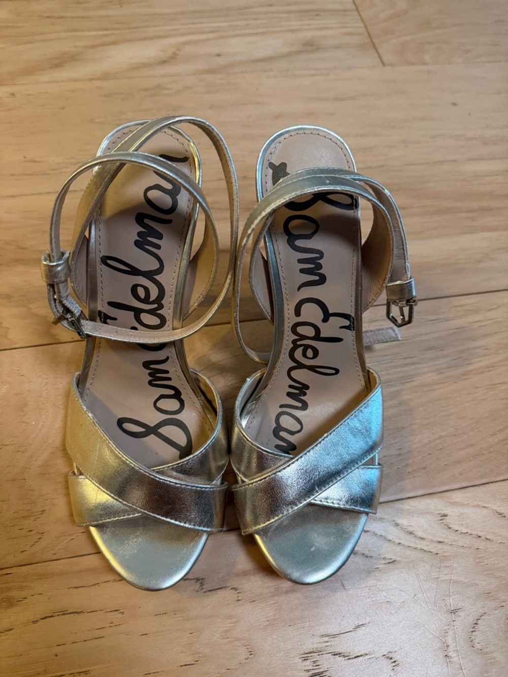 Sam Edelman Metallic Gold Ankle-Strap Heels